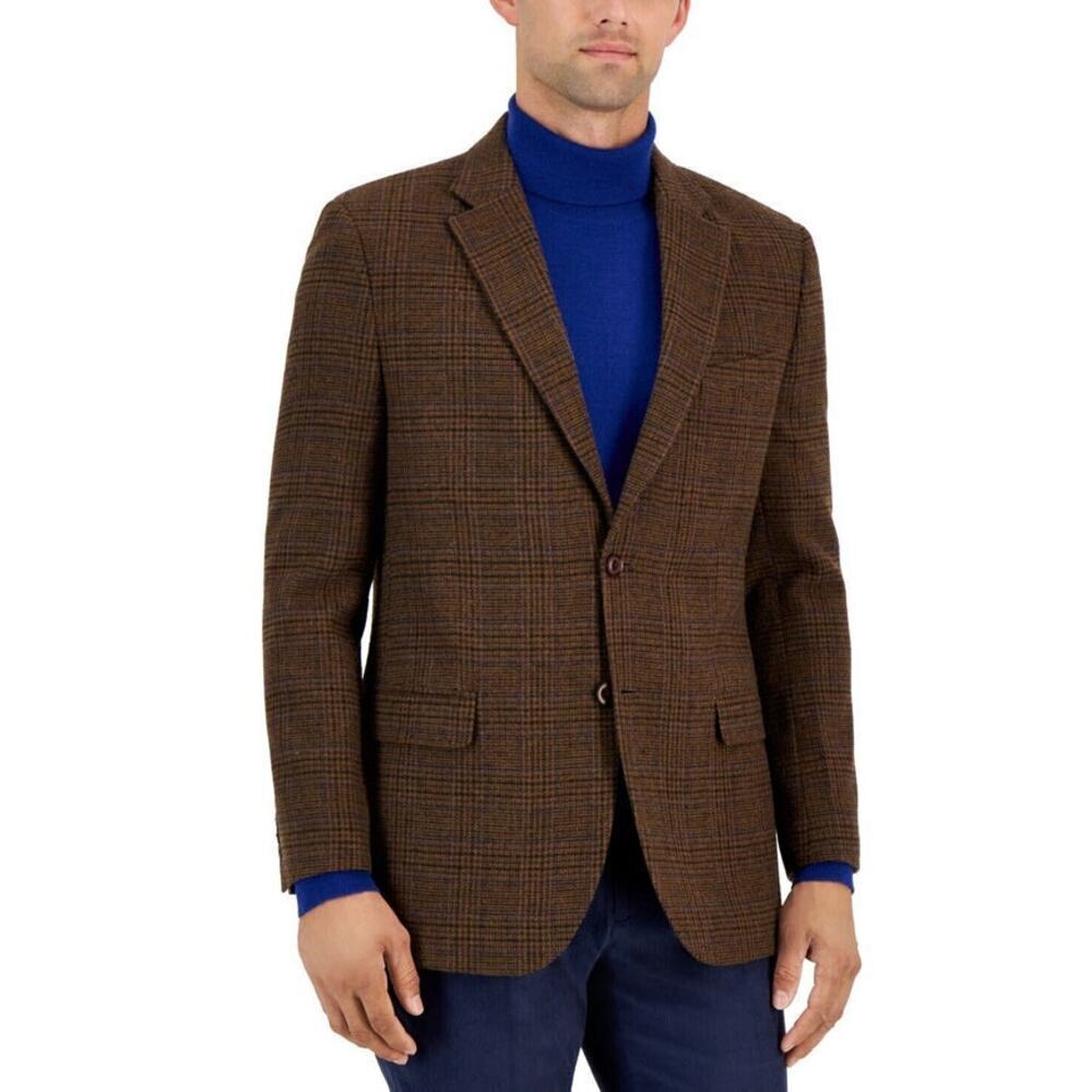 Nautica Men's Modern-Fit Plaid Tweed Sport Coat, Brown, 40R